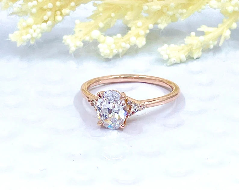 14k Rose Gold Oval Cut Engagement Ring, 1.50 CT Oval Cut Forever One Moissanite Engagement Ring, Oval Cut Solitaire Wedding Ring