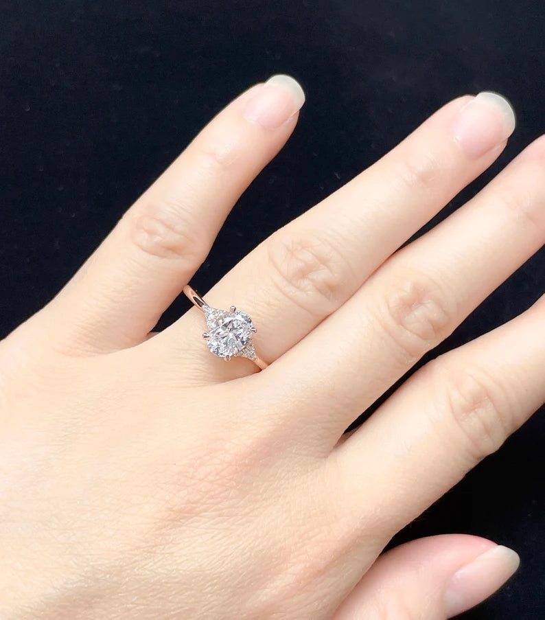14k Rose Gold Oval Cut Engagement Ring, 1.50 CT Oval Cut Forever One Moissanite Engagement Ring, Oval Cut Solitaire Wedding Ring