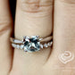 14K White Gold Bridal Set 7mm/1.20 Carats Cushion Cut Dark Blue Aquamarine Solitaire Engagement Ring Half Eternity Diamond Wedding Band