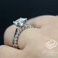 14K White Gold Bridal Set 7mm/1.20 Carats Cushion Cut Dark Blue Aquamarine Solitaire Engagement Ring Half Eternity Diamond Wedding Band