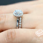 14k White Gold Bridal Set 6mm/0.83 Carats Round Cut Aquamarine Halo Diamond Engagement Ring Half Eternity Diamond Wedding Band