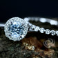14k White Gold Bridal Set 6mm/0.83 Carats Round Cut Aquamarine Halo Diamond Engagement Ring Half Eternity Diamond Wedding Band