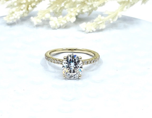 2ct Engagement Ring 14k Yellow Gold Diamond Ring Certified 9x7mm Oval Cut Forever One D-F Color Moissanite Ring Hidden Diamond Halo Ring