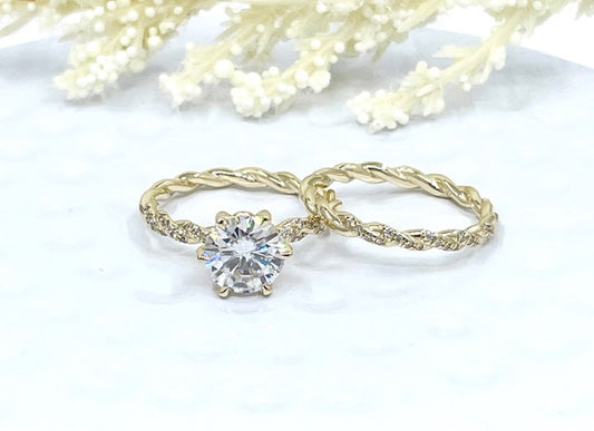 Yellow Gold Bridal Set 14k, Round Cut Bridal Set, Yellow Gold Wedding Set, Moissanite Bridal Set, Forever One Round Cut Engagement Ring Set