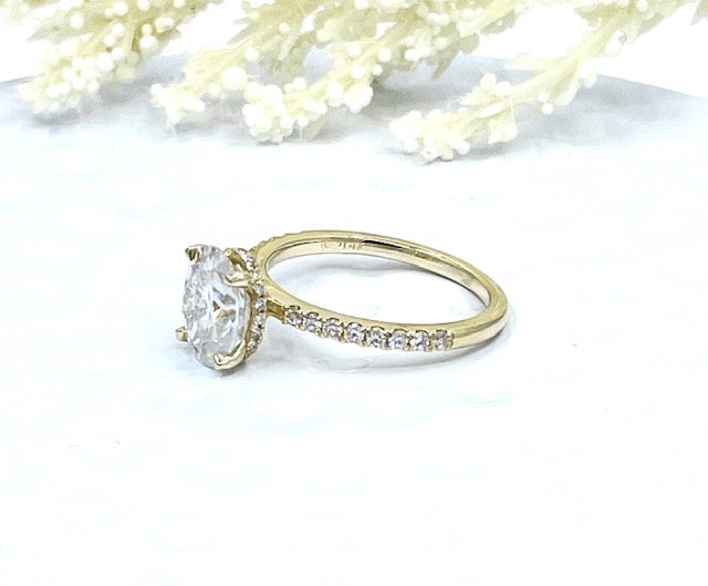 2ct Engagement Ring 14k Yellow Gold Diamond Ring Certified 9x7mm Oval Cut Forever One D-F Color Moissanite Ring Hidden Diamond Halo Ring