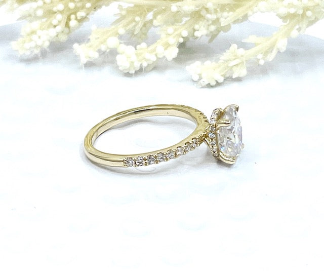 2ct Engagement Ring 14k Yellow Gold Diamond Ring Certified 9x7mm Oval Cut Forever One D-F Color Moissanite Ring Hidden Diamond Halo Ring