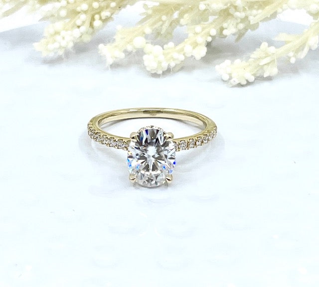 2ct Engagement Ring 14k Yellow Gold Diamond Ring Certified 9x7mm Oval Cut Forever One D-F Color Moissanite Ring Hidden Diamond Halo Ring